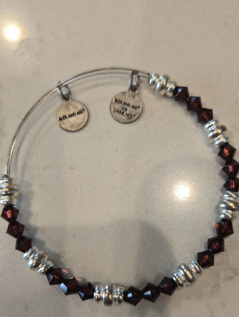 Alex and Ani Deep Garnet and Silver Beaded Expandable Bracelet